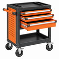 Carro de herramientas 77 x 46 x 91 cm de acero negro y naranja con 3 cajones y ruedas