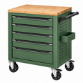 Carro de herramientas 76 x 46 x 95 cm de acero verde con encimera de madera - móvil con 5 cajones