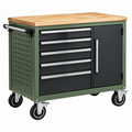 Carro de herramientas 110 x 55 x 95 cm de acero verde con encimera de madera y ruedas