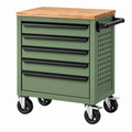 Carro de herramientas 76 x 46 x 91 cm de acero verde con encimera de madera - 5 cajones móvil