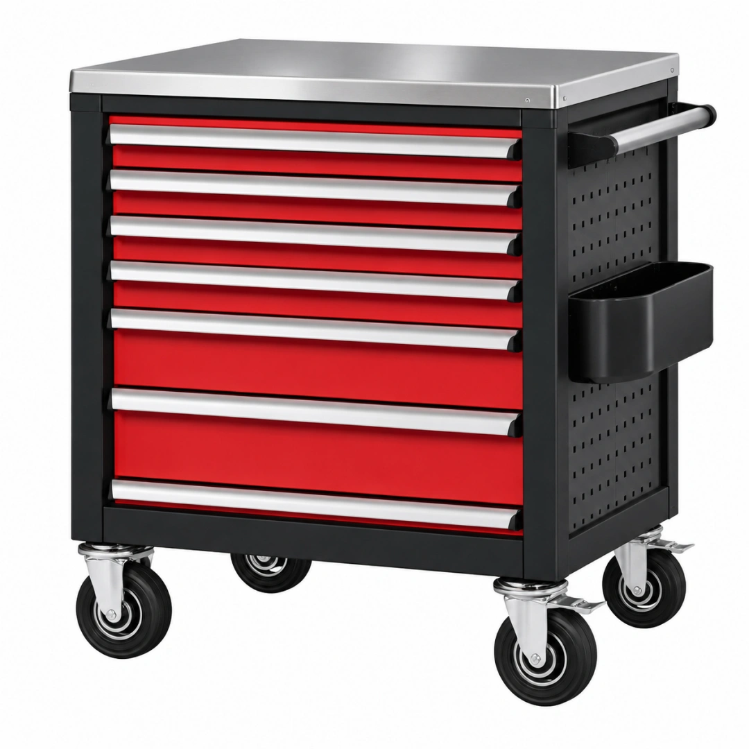 Carro de herramientas 77 x 46 x 98 cm de acero rojo y negro con 8 cajones