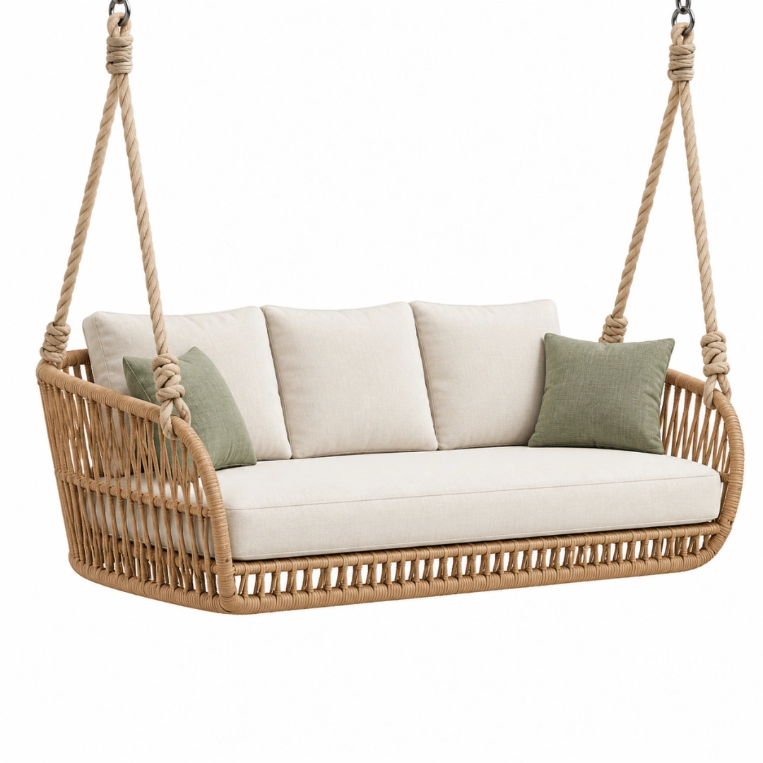 Sofá colgante 160 x 75 x 65 cm de fibra trenzada beige para terraza - estilo natural