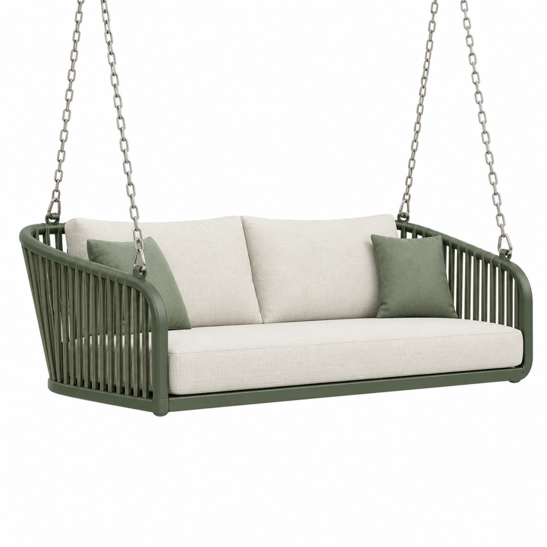 Sofá colgante 140 x 75 x 70 cm de metal verde para terraza