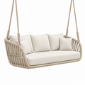 Sofá colgante 180 x 80 x 65 cm de cuerda trenzada beige para exterior cubierto