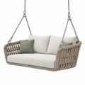 Sofá colgante 150 x 75 x 65 cm de cuerda trenzada beige para exterior cubierto