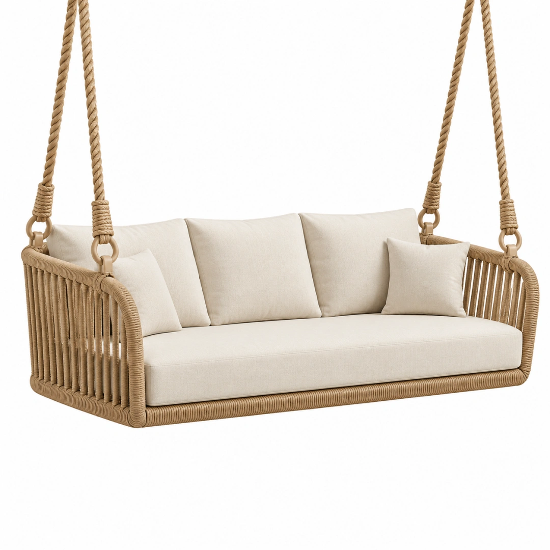 Sofá colgante 180 x 85 x 75 cm de cuerda beige para exterior estilo bohemio
