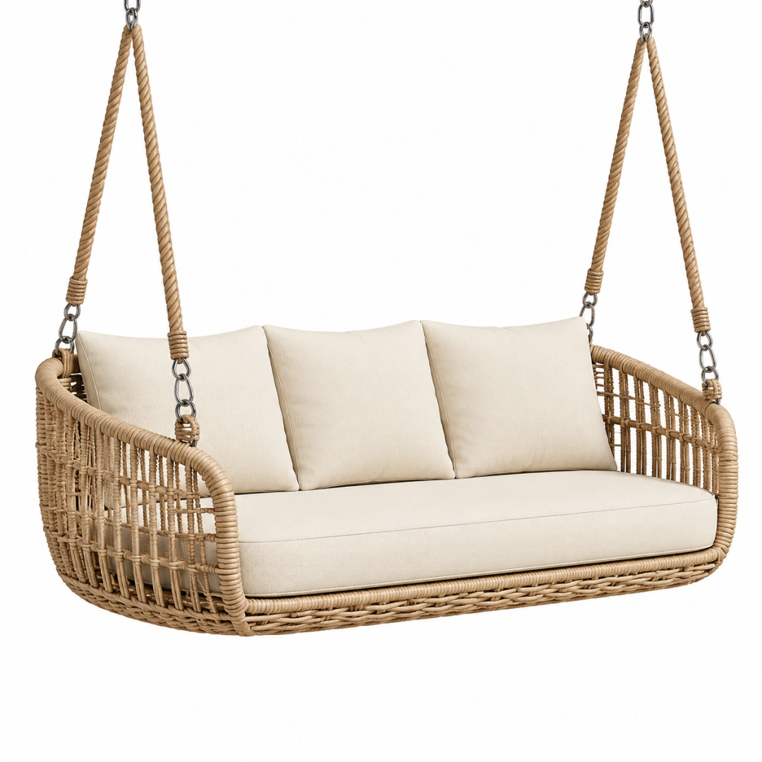 Sofá colgante de ratán beige 150 x 75 x 60 cm para jardín