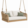 Sofá colgante de 2 plazas 150 x 80 x 75 cm - madera natural y cuerda para exterior cubierto