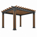 Pérgola 300 x 300 x 240 cm de metal negro y madera marrón para jardín estilo moderno