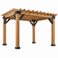 Pérgola 300 x 300 x 230 cm de madera natural y metal negro para exterior con cubierta de lamas
