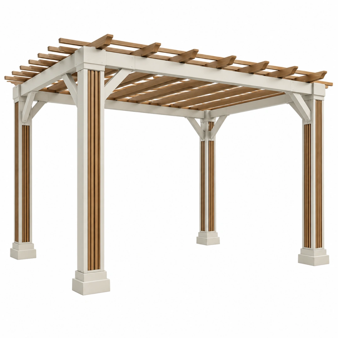 Pérgola 300 x 300 x 250 cm de madera blanca y natural para jardín con lamas abiertas
