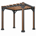 Pérgola 300 x 300 x 230 cm de acero y madera marrón y negro para jardín con techo de lamas