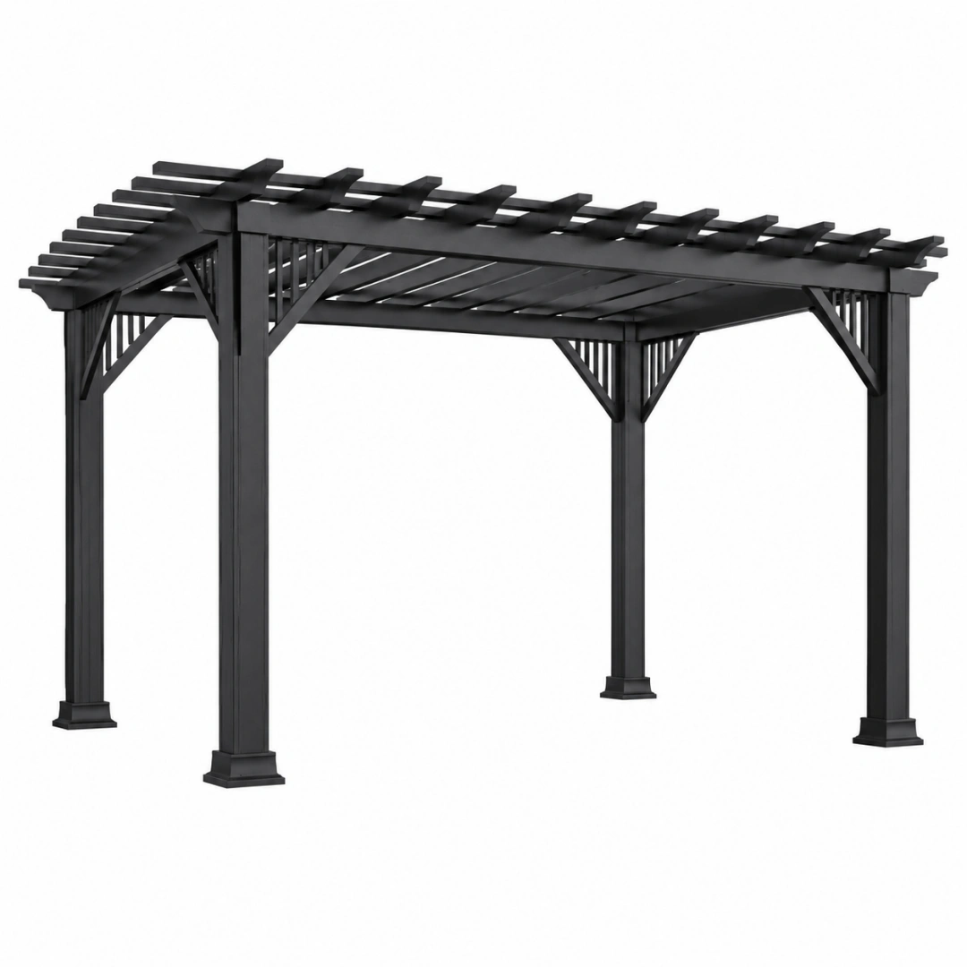 Pérgola 300 x 300 x 240 cm de metal negro para exterior - techo de lamas estilo contemporáneo