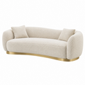 Sofá de 210 x 95 x 78 cm en tejido bouclé crema con base metálica dorada - estilo curvo