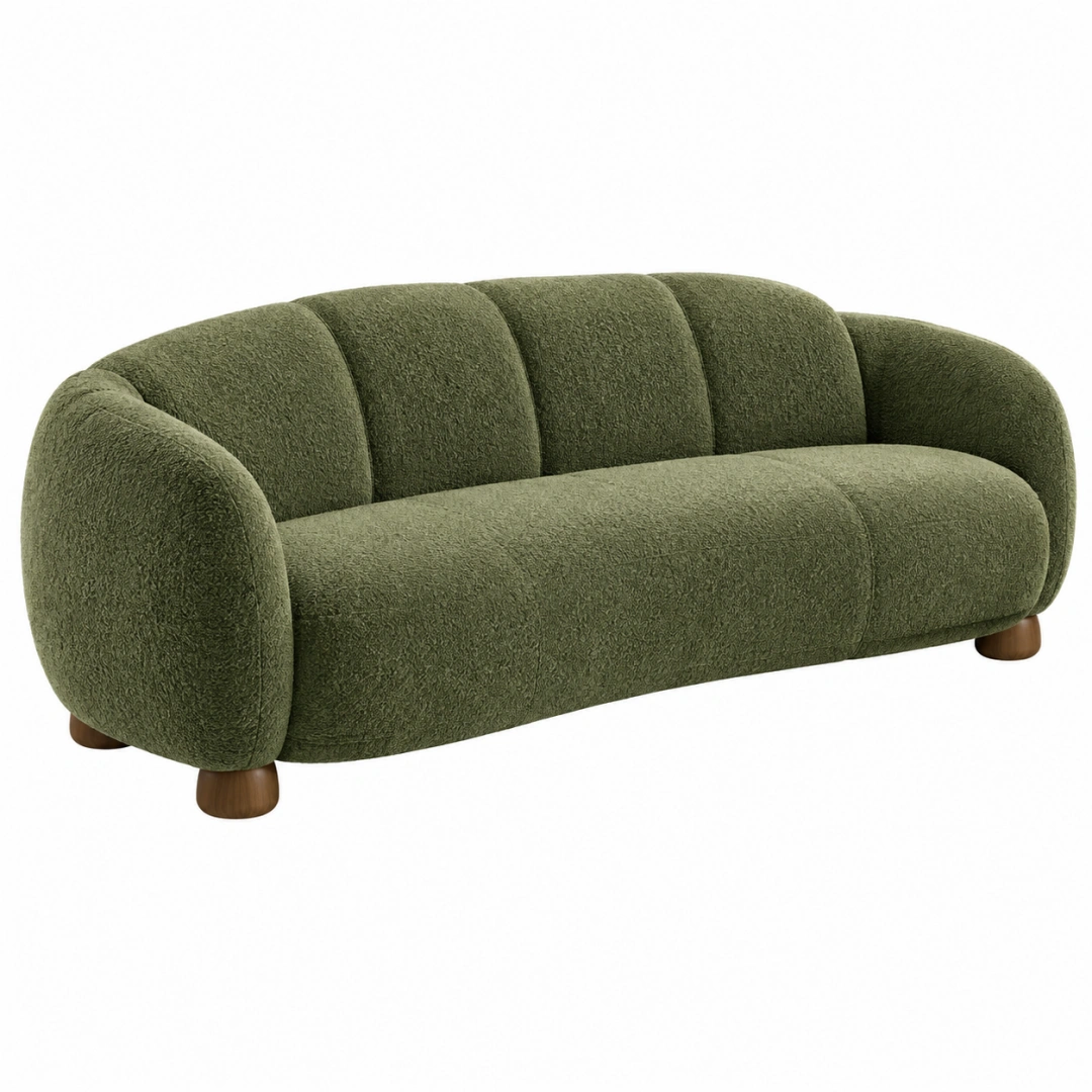 Sofá de 3 plazas 200 x 90 x 75 cm de tejido bouclé verde para salón de estilo curvo