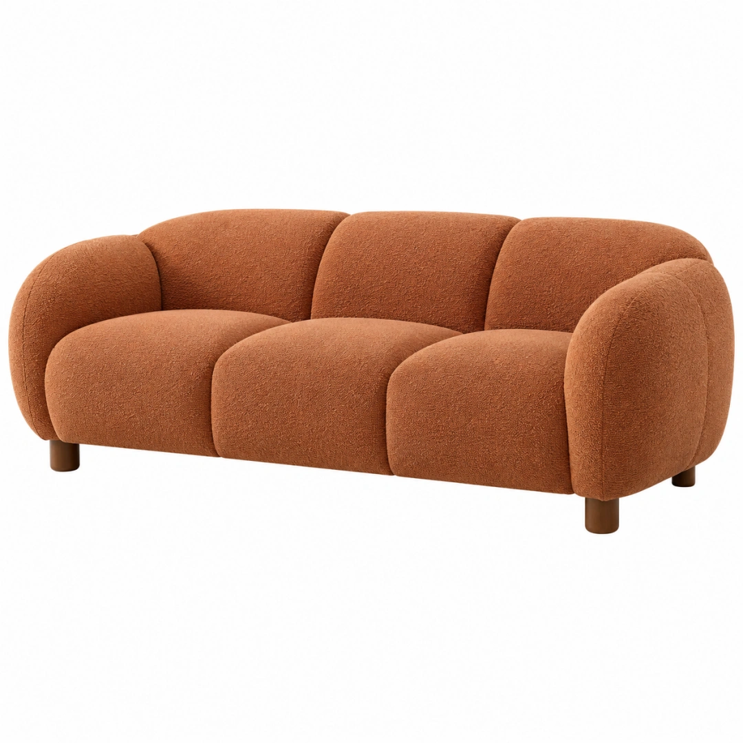 Sofá de 3 plazas 220 x 95 x 75 cm de tapizado texturizado terracota estilo curvo