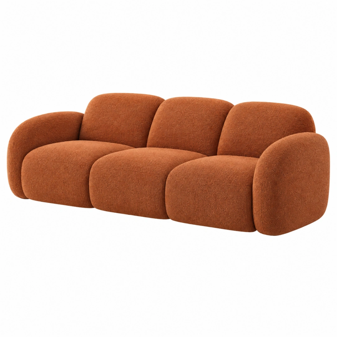 Sofá de tres plazas 240 x 95 x 75 cm tapizado textil terracota de estilo contemporáneo